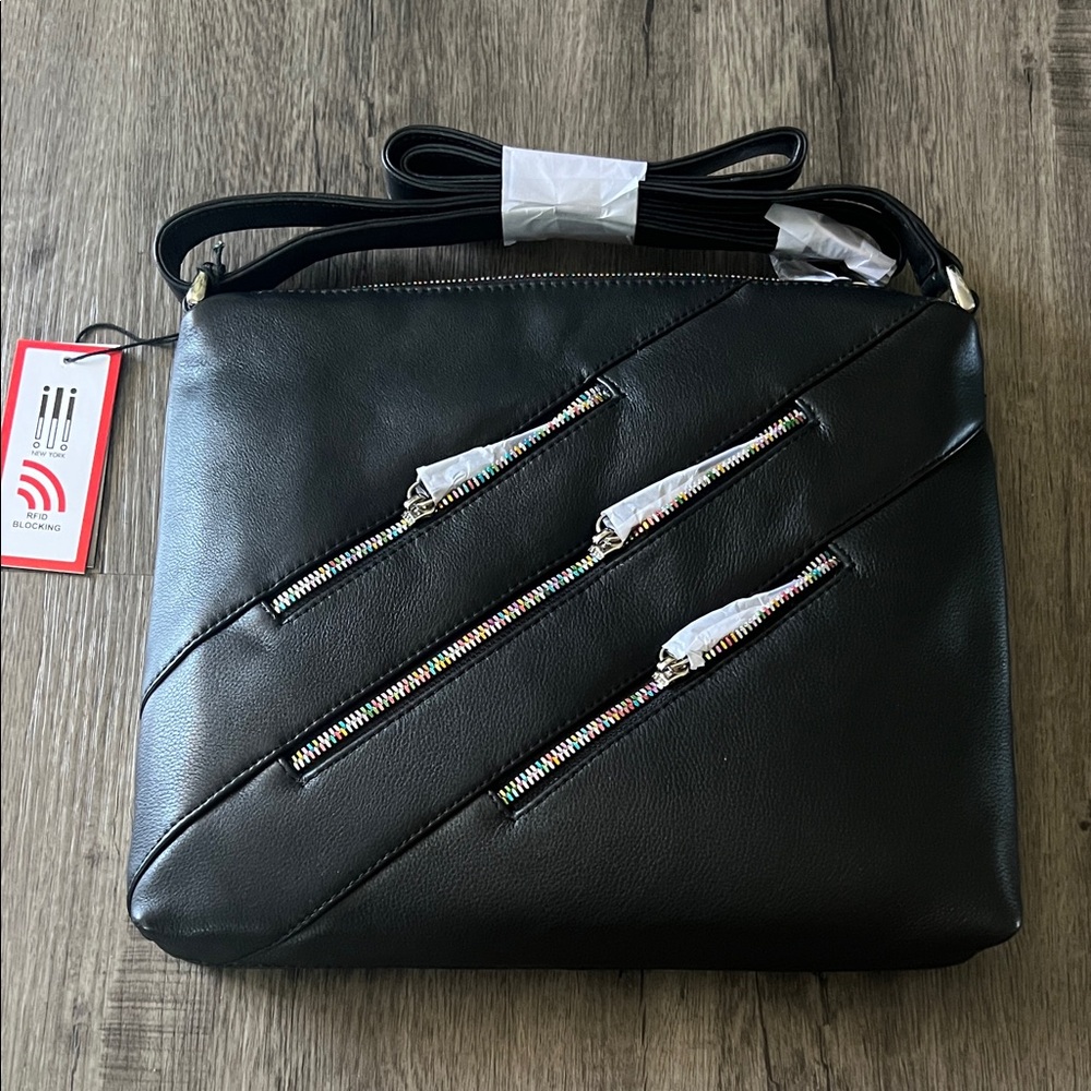 Black Crossbody Bag with Zipper Accents